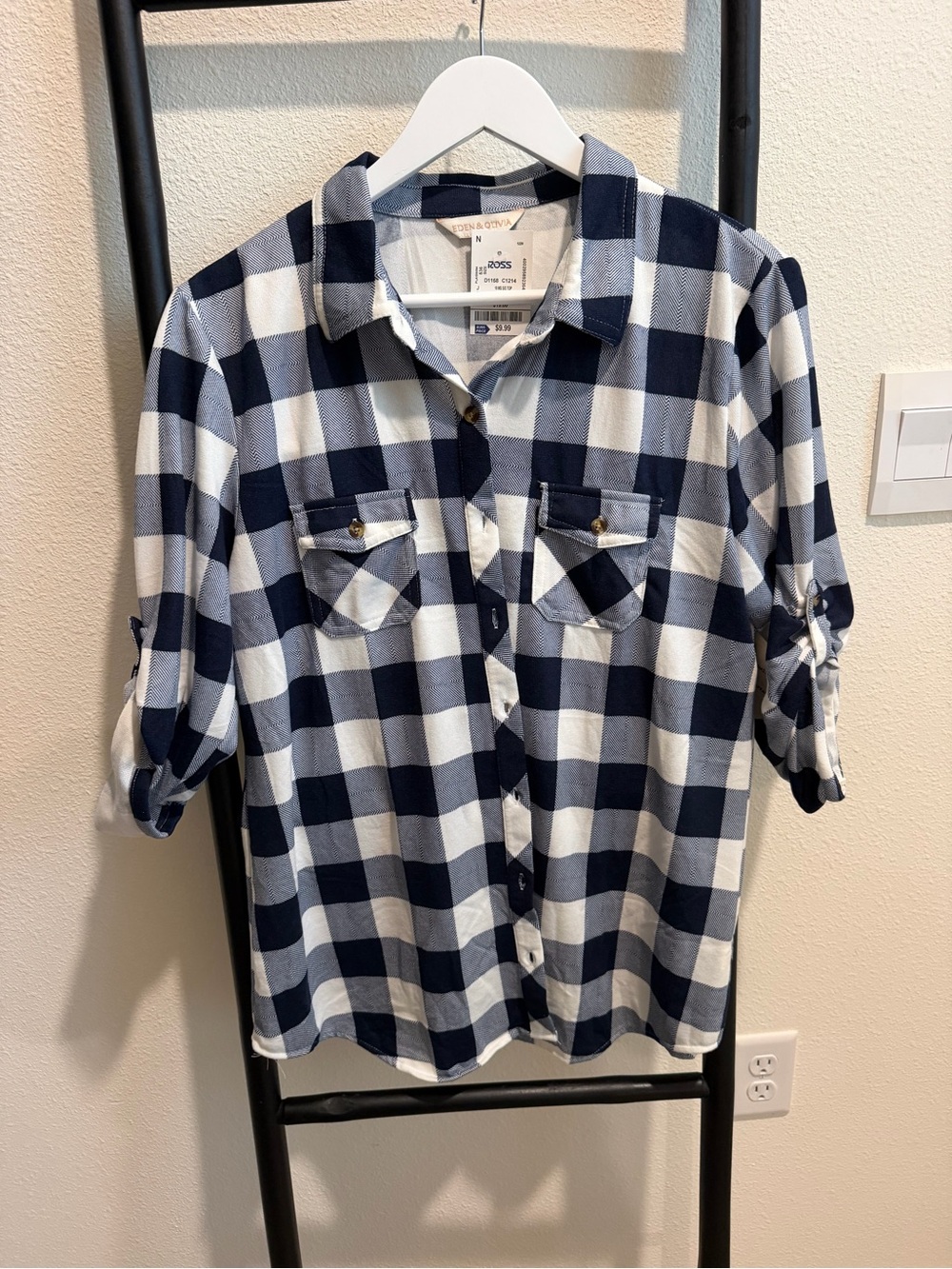 Eden & Olivia Navy and White Check Button-Down Shirt